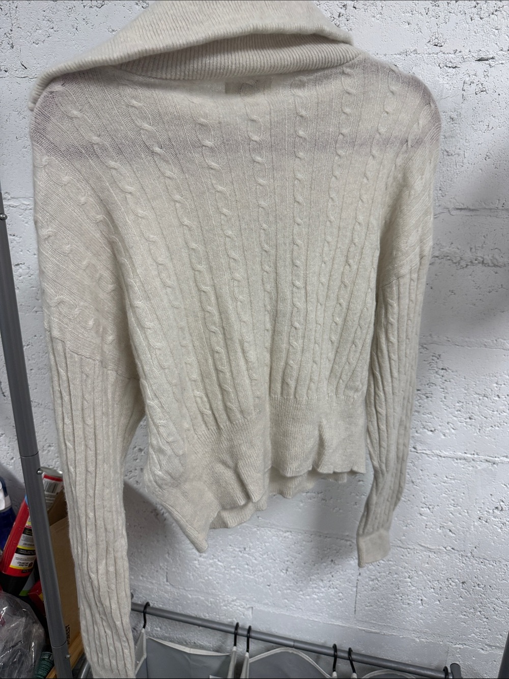 Zip-Front Cable Knit Sweater - Cream 100% Cashmere Size Medium NWOT - Picture 3 of 5